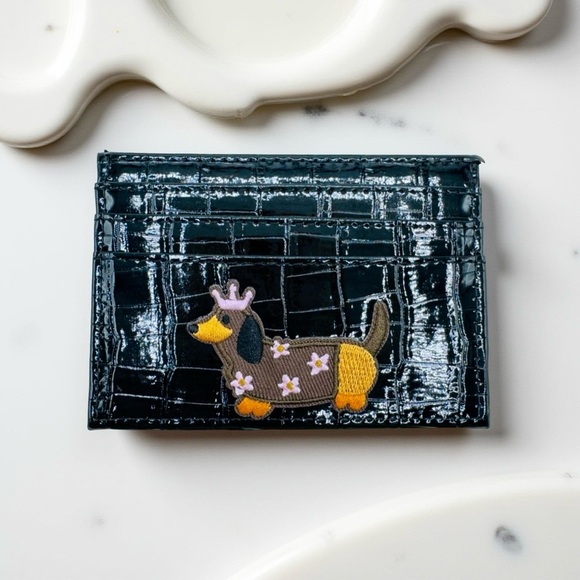 Faux Crocodile Black Embossed Glossy Small Dog Card Holder Wallet - Picture 4 of 5